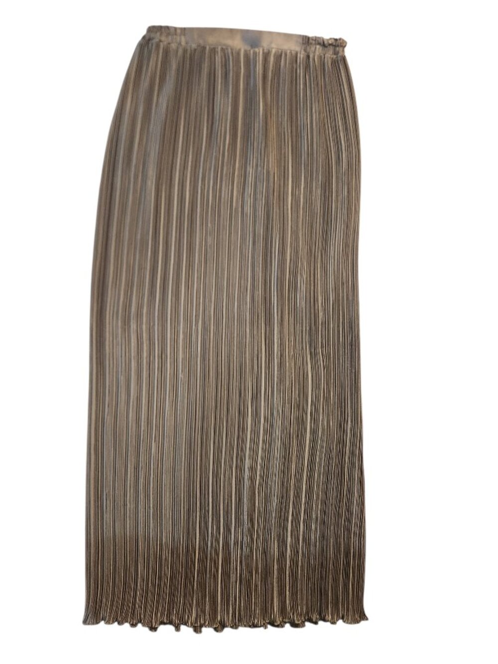 Women's Silver Accordion Pleated Maxi Skirt Metallic Pull On Elastic Waist